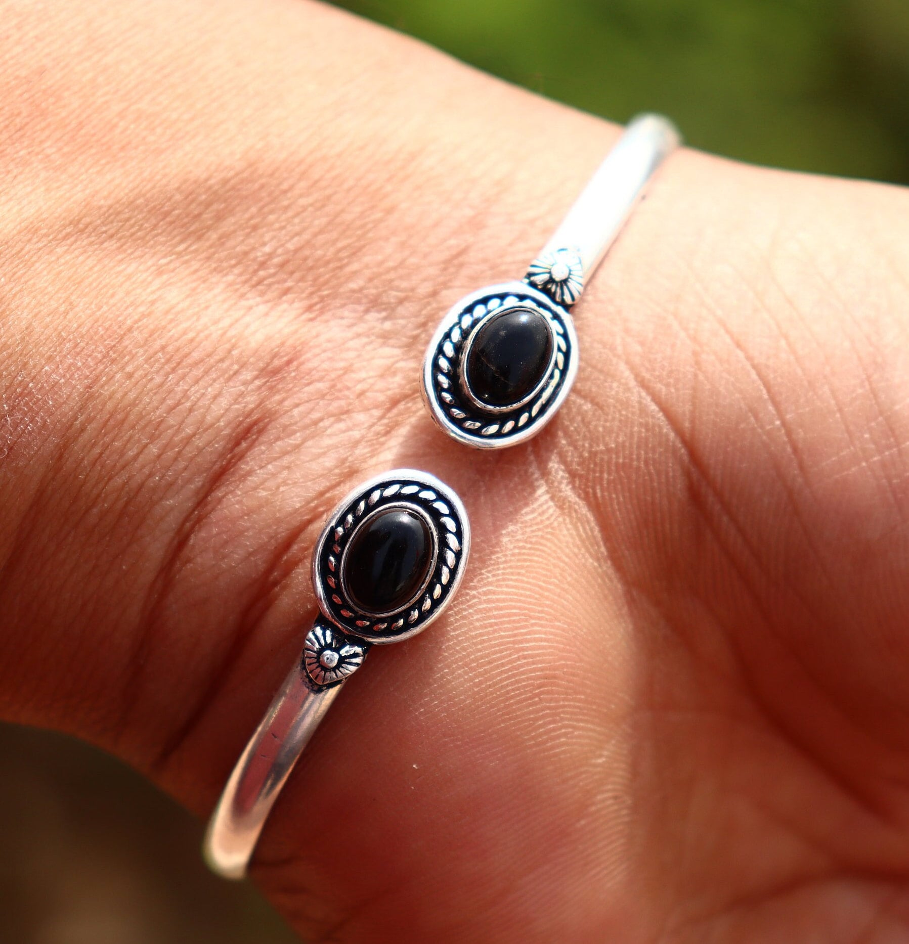 ターコイズストーンバングル：925スターリングシルバー製調節可能な