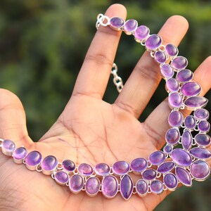Handmade Amethyst Gemstone Necklace: Vintage Silver Plated Brass