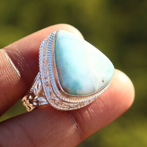 Handmade Larimar Statement Ring: Oxidized Silver Plated Brass