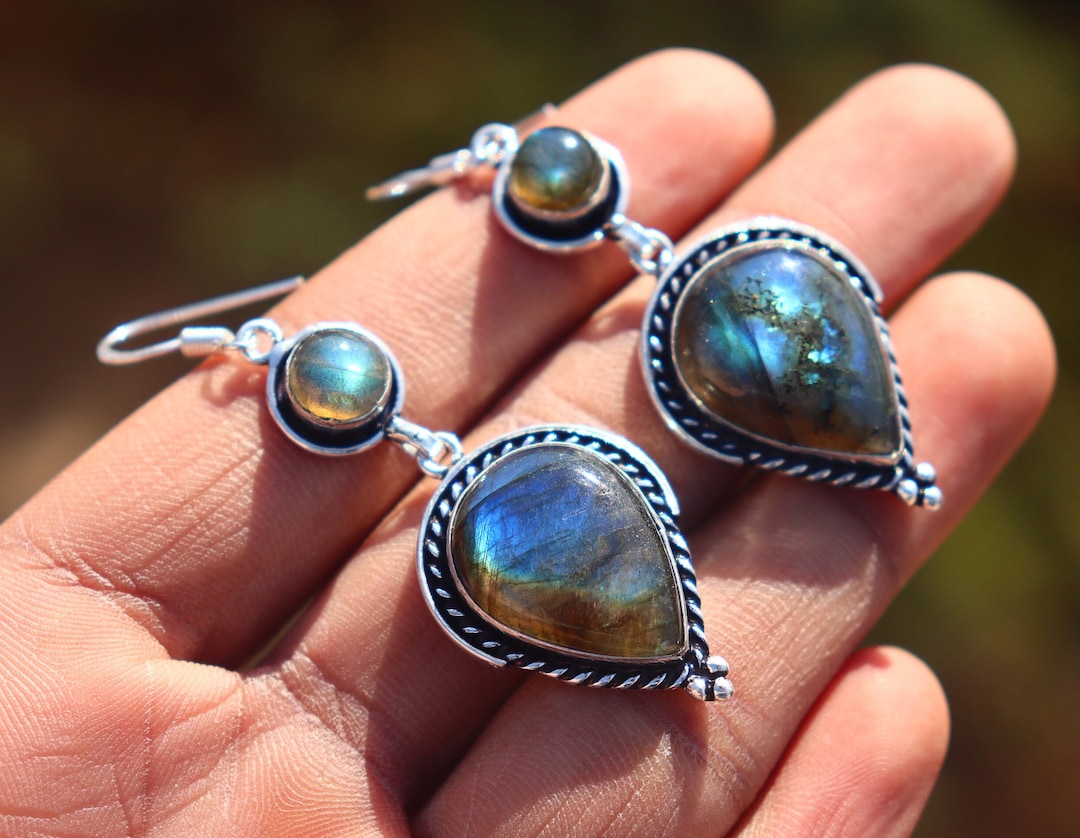 •FULL MOON COVE• labradorite + mixed metal dangle earrings main image 1