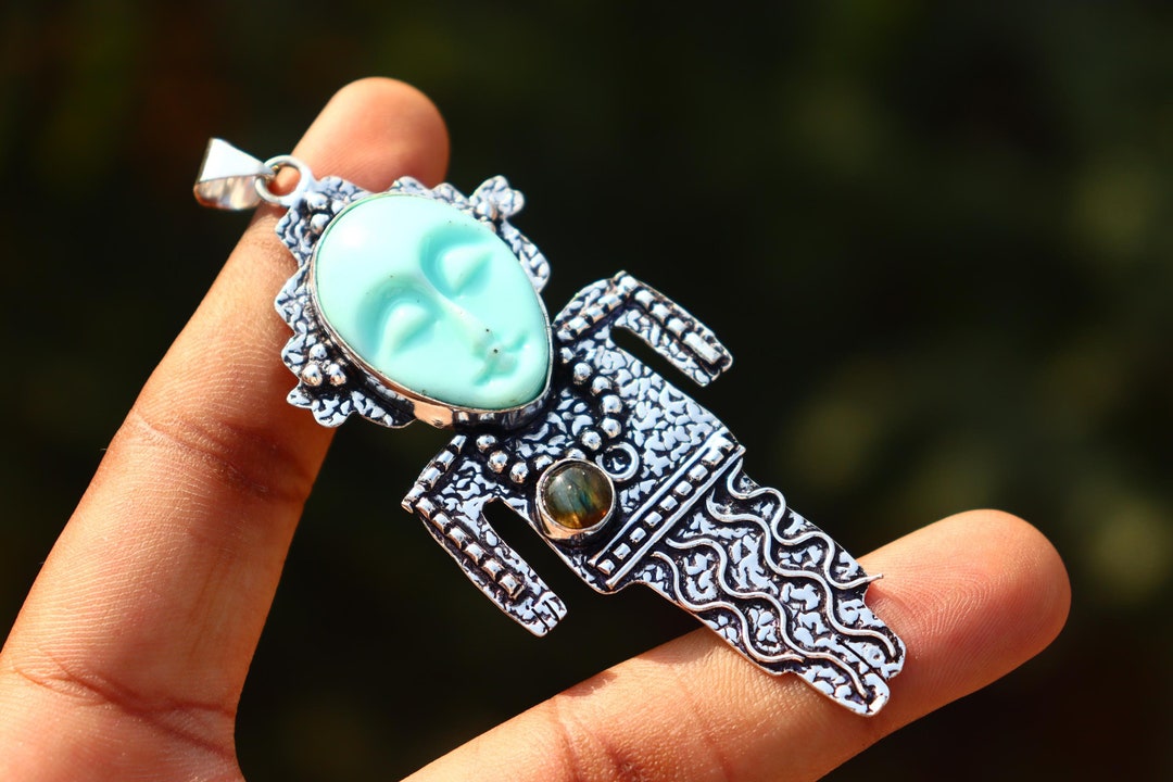 Buddha Face Gemstone Statue Pendant Labradorite Handmade Pendant