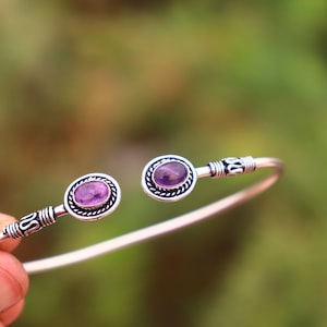 Amethyst Cuff Bangle: 925 Sterling Silver Filigree Bracelet