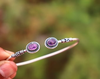 Amethyst Cuff Bangle: 925 Sterling Silver Filigree Bracelet