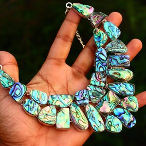 Oxidized Sterling Silver Abalone Necklace: Adjustable Boho Jewelry
