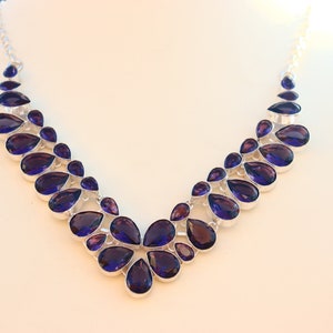 Handmade Amethyst Gemstone Necklace: Silver Plated Statement Jewelry