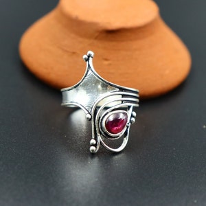 Handmade Garnet 925 Silver Plated Ring: Dainty Minimalist Jewelry