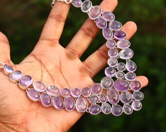 Amethyst Cluster Necklace: Handmade Sterling Silver Adjustable Pendant