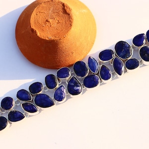 Natürliche blaue Saphir Stein handgemachte Silber polnisch Armband | Einzigartiges Armband | Geschenk für sie zum Jahrestag.