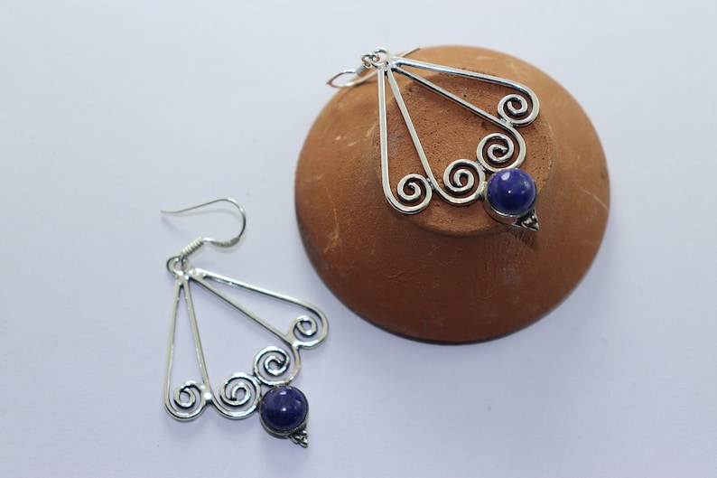 Beautiful Lapis stone handmade silver plated earing