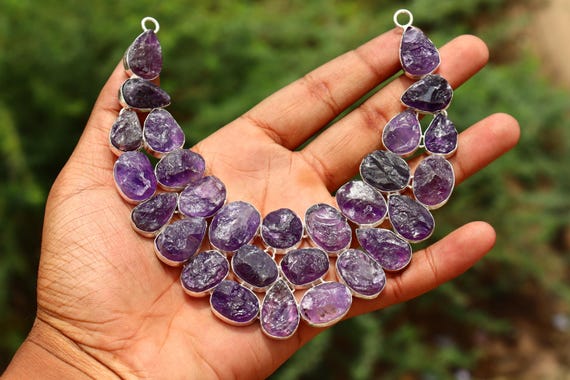 Rough Amethyst Cluster Necklace: Oxidized Silver Silver  display picture 1