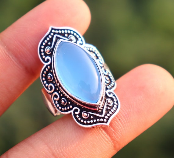 Natural Blue Calcite Gemstone 925 Silver Plated Ring Handmade Ring