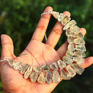 Raw Green Amethyst Sterling Silver Necklace - Adjustable Gemstone Cluster