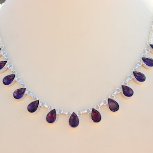 Vintage Amethyst Gemstone bezel necklace| Handmade Amethyst choker necklace |Choker Sterling silver necklace| Dainty necklace |Gift for her