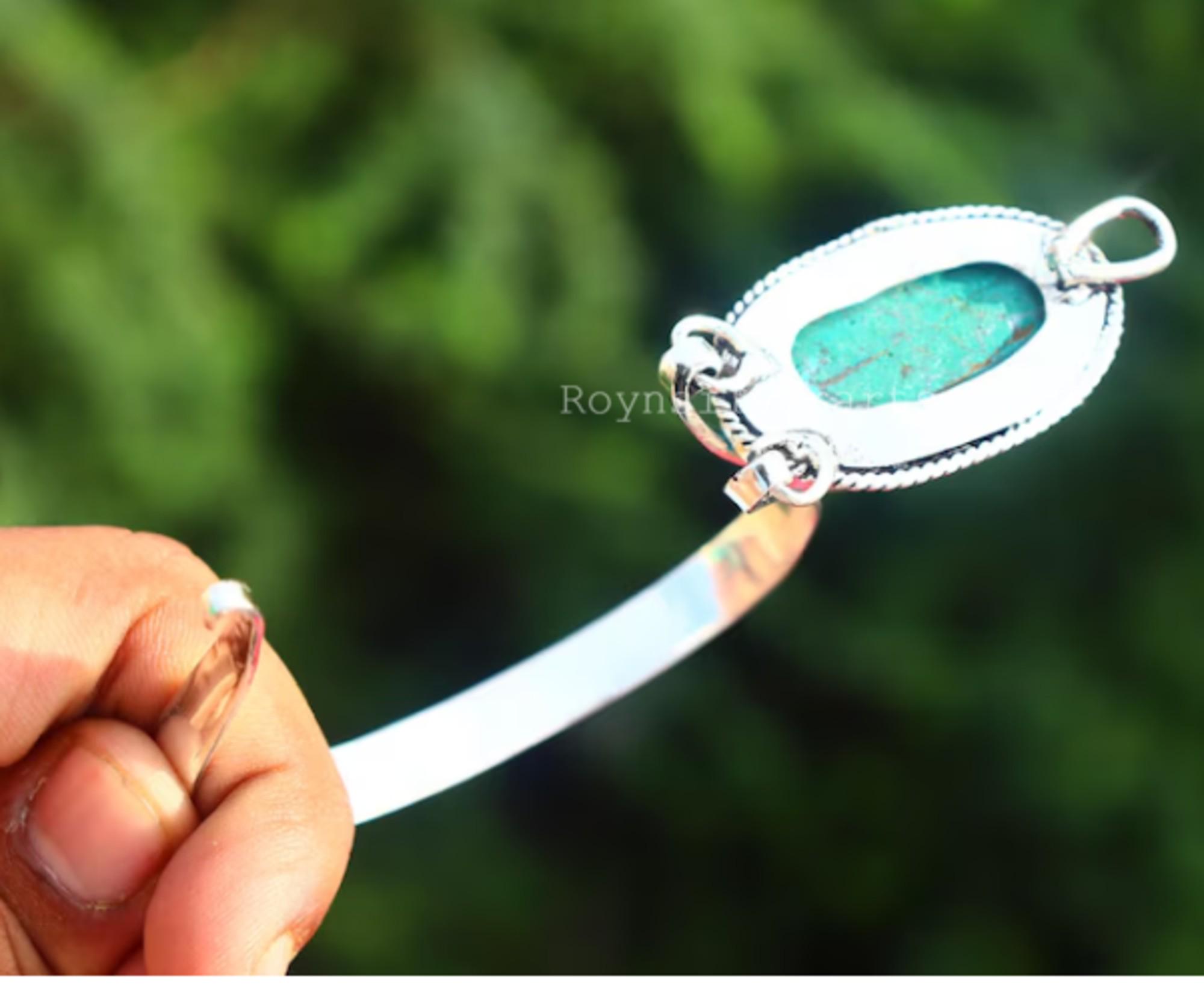 Natural Turquoise Sterling Silver Bangle: Handmade Gemstone