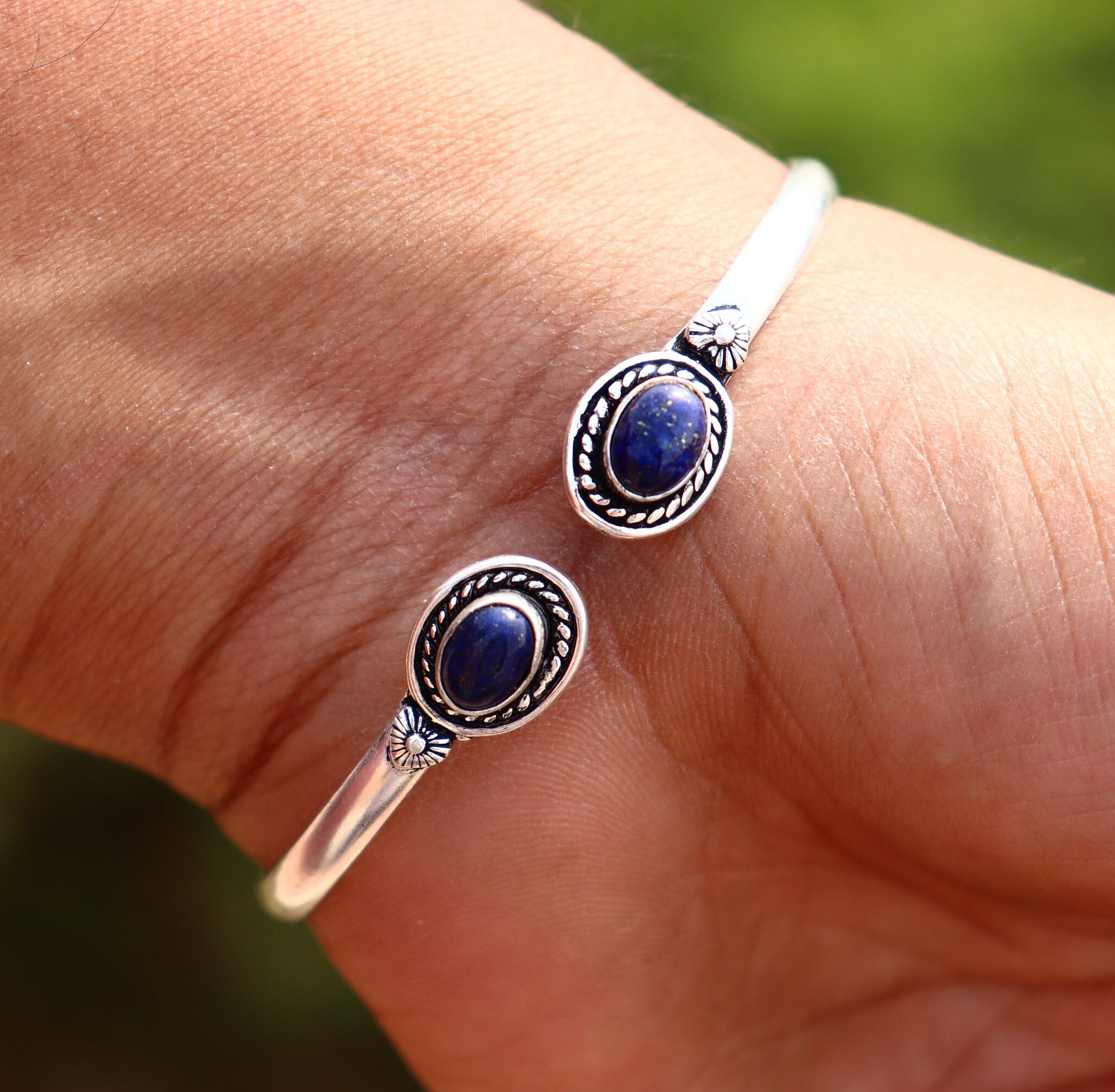 ターコイズストーンバングル：925スターリングシルバー製調節可能な