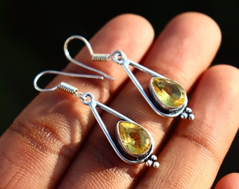 Vintage  Citrine gemstone handmade Earring, Classic Look earring, Dainty silver polish earring , Jewelry and Earring for wife and girlfriend