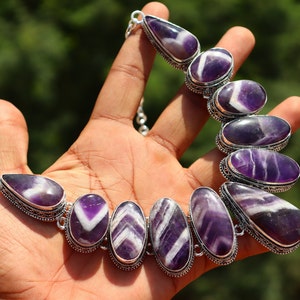 Vintage Amethyst Gemstone Necklace: Handmade Silver Plated Brass