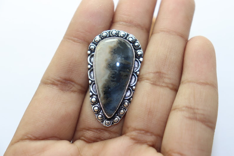 Beautiful Dendrite opal stone handmade silver plated ring .
