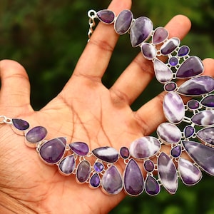 Amethyst Gemstone Necklace: Handmade Silver Plated Brass Charm