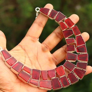 Natural Garnet handmade silver necklace, Raw stone necklace, Vintage necklace, Stunning necklace, Gift for her, Boho necklace.