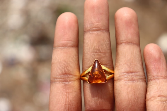 ヴィンテージ琥珀宝石リング：金メッキシルバー、全サイズ - Etsy 日本