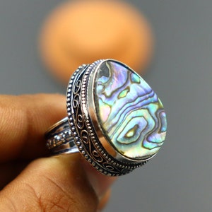 Vintage Abalone Gemstone Ring: Handmade 925 Sterling Silver Polish