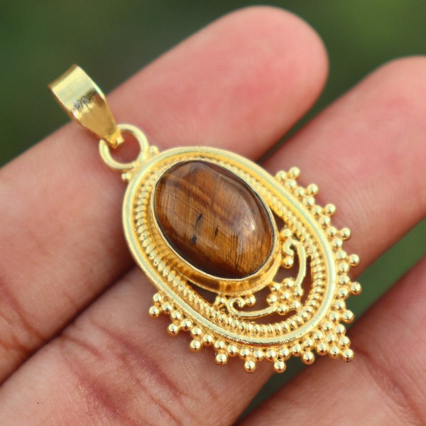 Tigers Eye Necklace gold - Tigers Eye Pendant - healing crystal necklace - Tigers Eye Stone - Tigers Eye Jewelry - Tigers Eye Gold plated