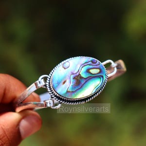 Avalon Shell Silver Bangle: Handmade Gemstone Bracelet