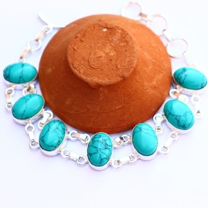Vintage Turquoise Cabochon handmade bracelet |Turquoise sterling silver bracelet | Daily wear bracelet | Bohemian bracelet |Women&#39;s bracelet