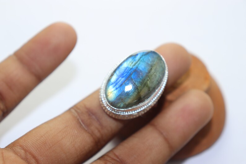 Beautiful Labradroite stone handmade silver plated ring