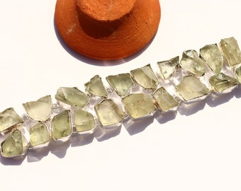 Natural Raw Green Amethyst gemstone handmade bracelet | Raw stone bracelet | Vintage Cluster bracelet |Dainty bracelet | Cluster band .