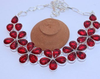 Beautiful Garnet stone handmade silver plated necklace
