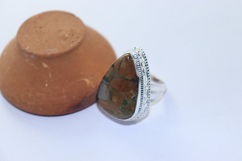 Beautiful Rhyolite stone handmade silver plated ring