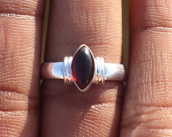 Handmade Garnet Ring: Oxidized Silver Plated Silver Ring