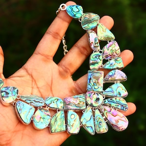 Stunning Abalone shell necklace | Abalone silver necklace |Statement Sterling silver necklace| Adjustable Abalone necklace|Gift for her