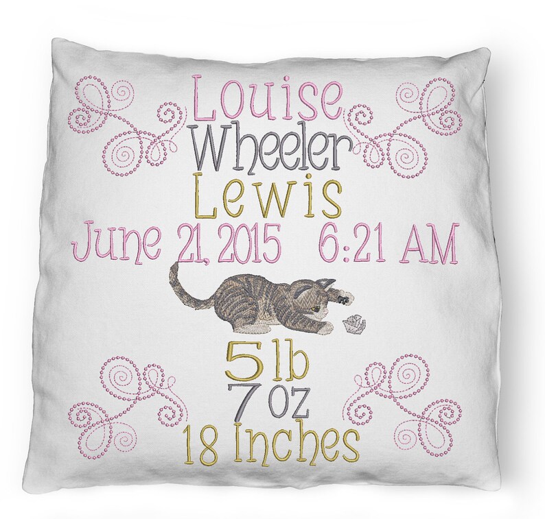 Download Baby Shower Gift From Grandma Kitten Embroidery Design Godmother Gift Elegant Birth Announcement Embroidered Birth Announcement Pillow Home Decor Home Living Kromasol Com