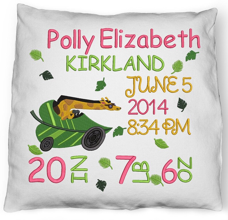 Download Birth Stats Pillow For Nursery Boy Giraffe Nursery Bedding Heirloom Baby Shower Gift Custom Giraffe Embroidery Birth Announcement Pillow Decorative Pillows Home Decor Foodoke Com