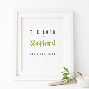 El Señor es mi pastor - Salmo 23:1 / Impresión minimalista de versículos bíblicos cristianos / Arte de la pared de las Escrituras