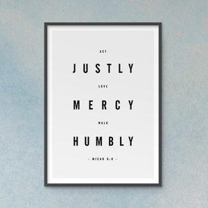Actúa justamente Ama la misericordia Camina humildemente - Miqueas 6:8 / Impresión de versículos bíblicos cristianos / Regalo de arte de pared de las Escrituras