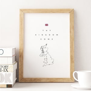 Thy Kingdom Come Uk Uk Karte - Matthew 6:10 | Patriotischer britischer christlicher Bibelversdruck | Minimalistische Schrift Wandkunst