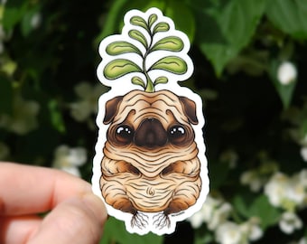 Pegatina de Vinilo Mandrapug | Criatura Fantástica Carlino Pug Cute | Kawaii para Portátil Botella Journal | Impermeable