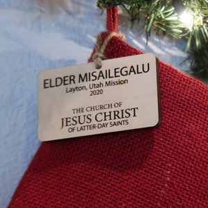 LDS Missionary Gift, Personalized Missionary Christmas Tag Ornament, Missionary Stocking Tag,  Christmas Gift for Missionary