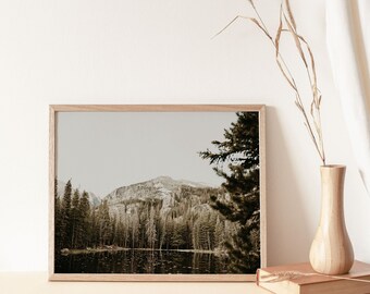 Mountain Lake Print, Minimal Nature Wall Art, Landscape Photography, Colorado Nymph Lake, Rocky Mountain National Park, Digital Download