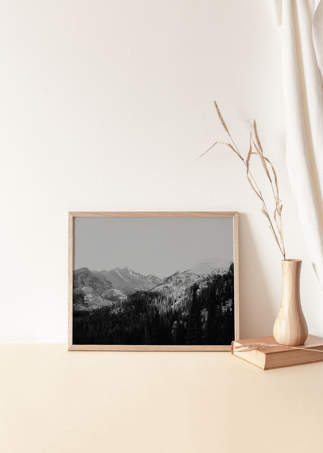 Black and White Mountain Forest Print, Minimal Nature Wall Art ...
