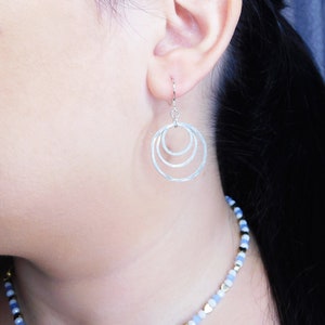 Triple circle earrings, Silver 925 earrings, dangle sterling silver earrings