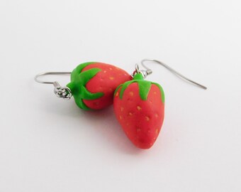 イヤリング Strawberry Earrings - Shourouk - Strass - Green Strawberry Earrings, Polymer Clay Earrings. - Etsy
