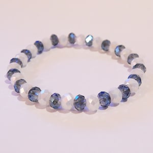 White and Blue Crystal Bracelet, Stretch Crystal Bracelet, Shiny Crystal Bracelet.