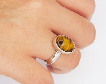 Tiger eye ring, handmade silver ring with gemstone, ring silver 925
