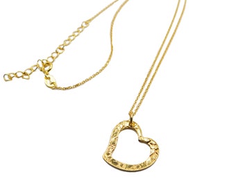 Collar de corazón, corazón de textura, collar de corazón mínimo regalo de amor, corazón de oro plata 925