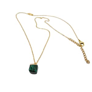 Minimalist gemstone necklace, stainless steel necklace, malachite necklace.